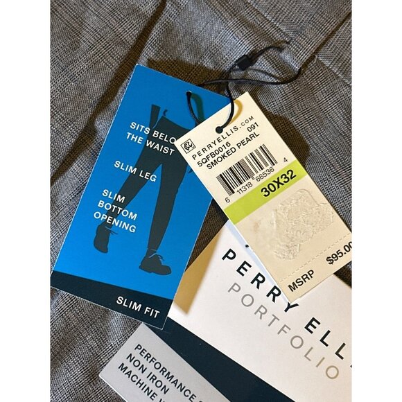 Perry Ellis Men's Slim Fit Stretch Non Iron Dress Pants, Grey Plaid, 30x32, NWT - Picture 3 of 4